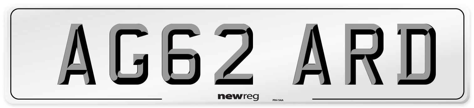 AG62 ARD Number Plate from New Reg